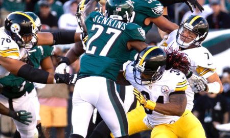 Pittsburgh Steelers quarterback Ben Roethlisberger (7)
Pittsburgh Steelers running back DeAngelo Williams (34)
Philadelphia Eagles strong safety Malcolm Jenkins (27)
Philadelphia Eagles defensive end Bryan Braman (56)
